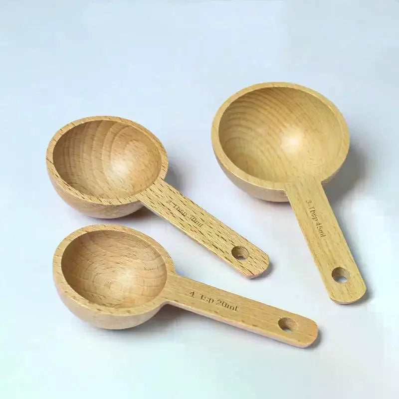 Wooden Measuring Spoon Beech Walnut Material 7.5-45ML Non-Toxic Portable Kitchen Tool for Daily Cooking Baking DIY Dessert