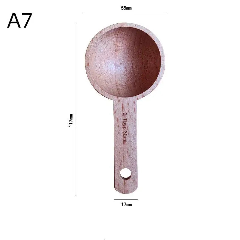 Wooden Measuring Spoon Beech Walnut Material 7.5-45ML Non-Toxic Portable Kitchen Tool for Daily Cooking Baking DIY Dessert
