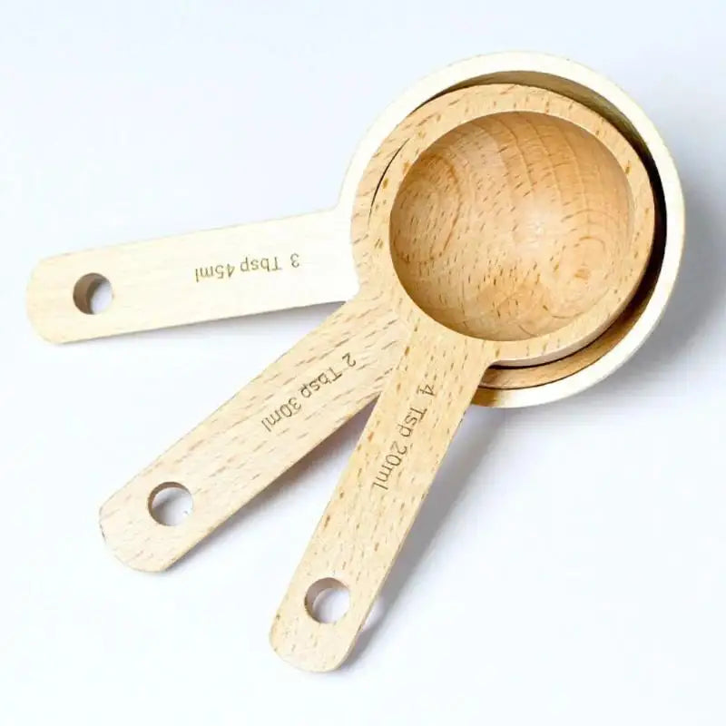 Wooden Measuring Spoon Beech Walnut Material 7.5-45ML Non-Toxic Portable Kitchen Tool for Daily Cooking Baking DIY Dessert