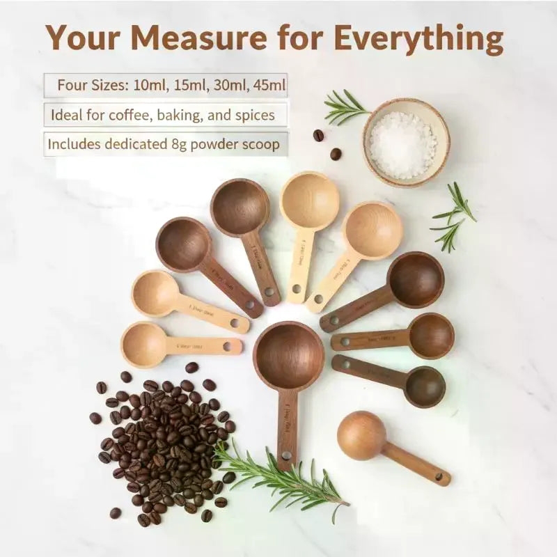 Wooden Measuring Spoon Beech Walnut Material 7.5-45ML Non-Toxic Portable Kitchen Tool for Daily Cooking Baking DIY Dessert
