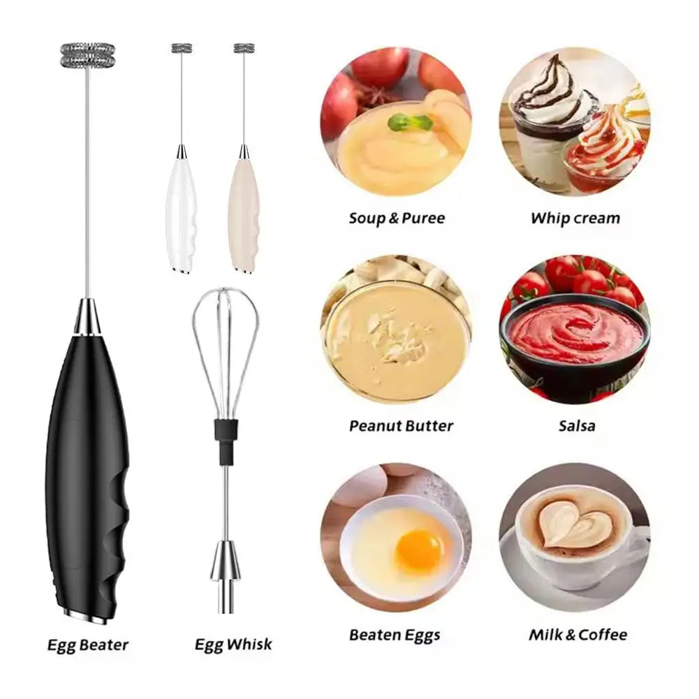 Electric Milk Frother Battery-Powered Handheld Foamer Coffee Cream