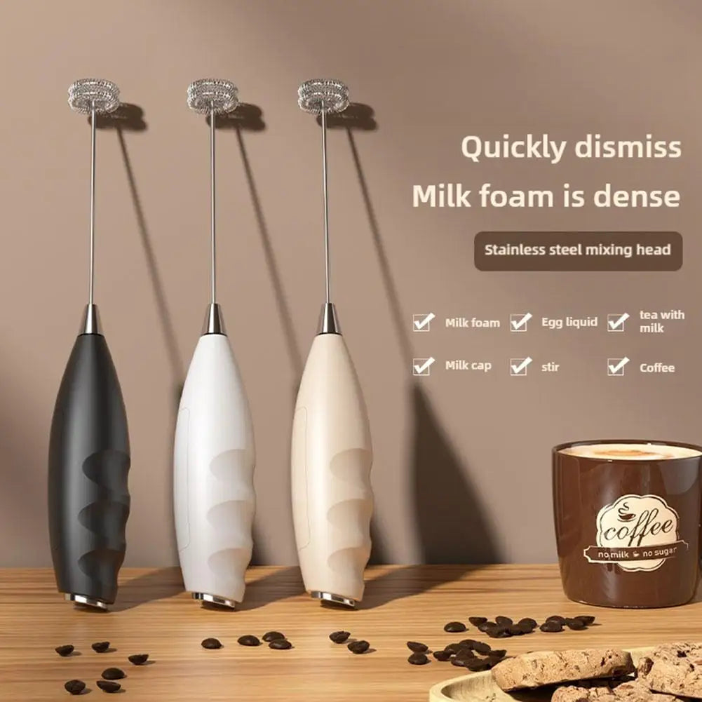 Electric Milk Frother Battery-Powered Handheld Foamer Coffee Cream