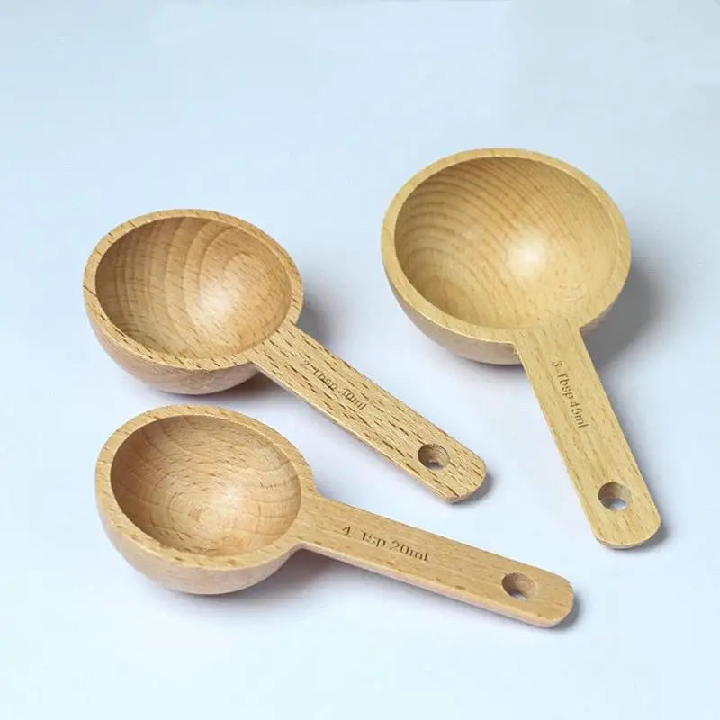 Wooden Measuring Spoon Beech Walnut Material 7.5-45ML Non-Toxic Portable Kitchen Tool for Daily Cooking Baking DIY Dessert