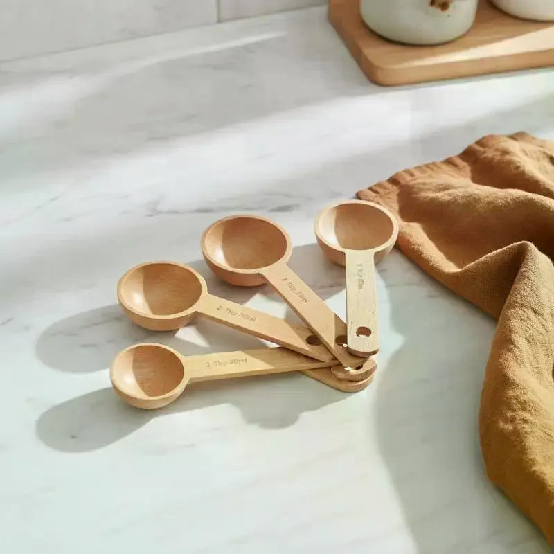 Wooden Measuring Spoon Beech Walnut Material 7.5-45ML Non-Toxic Portable Kitchen Tool for Daily Cooking Baking DIY Dessert
